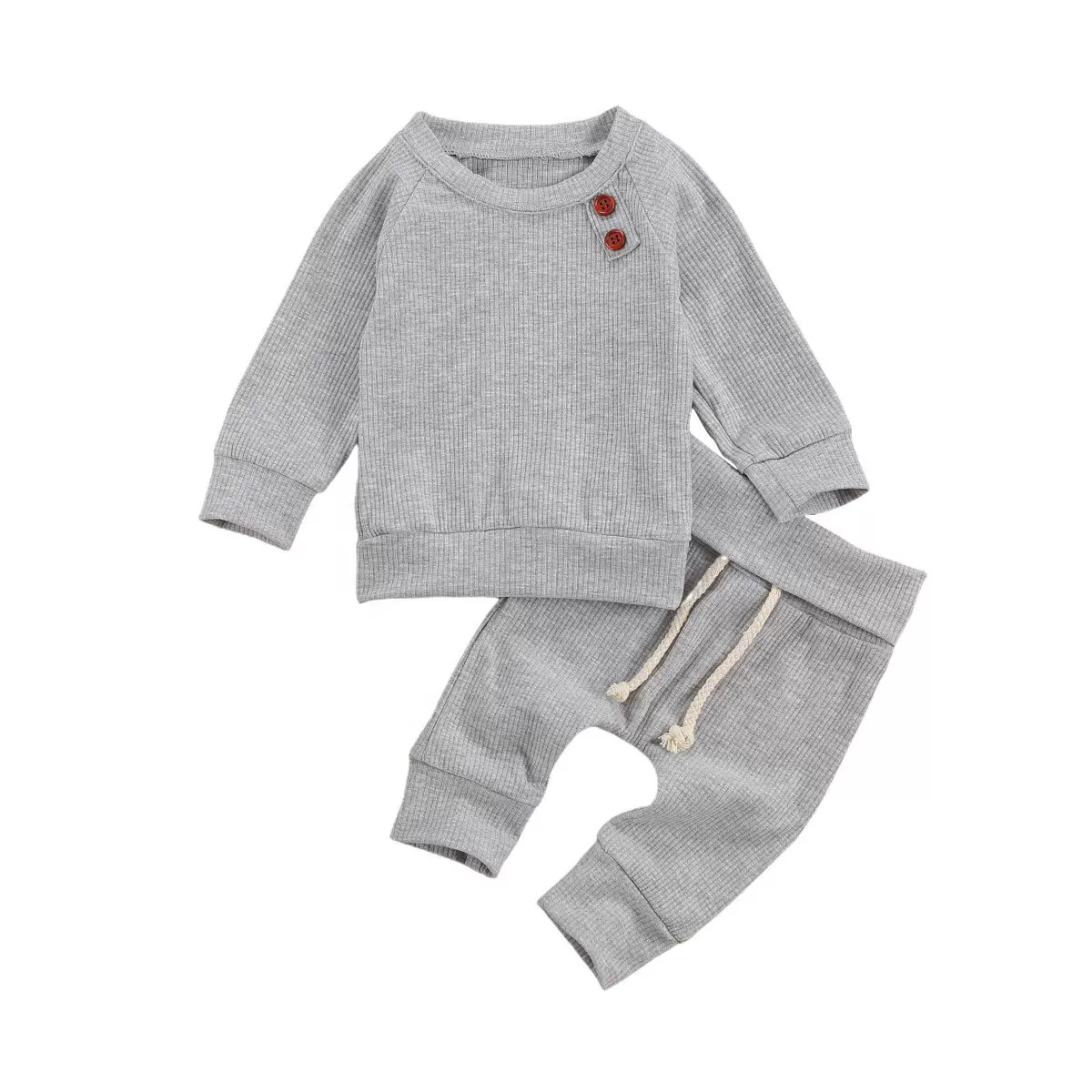 Cozy Knit Baby Hoodie Set – Striped Long-Sleeve Outfit