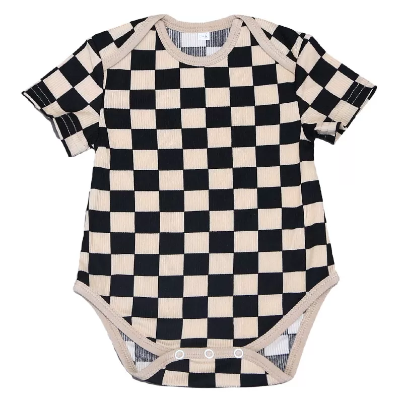 Retro Checkered & Floral Baby Onesie