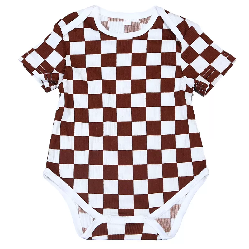 Retro Checkered & Floral Baby Onesie