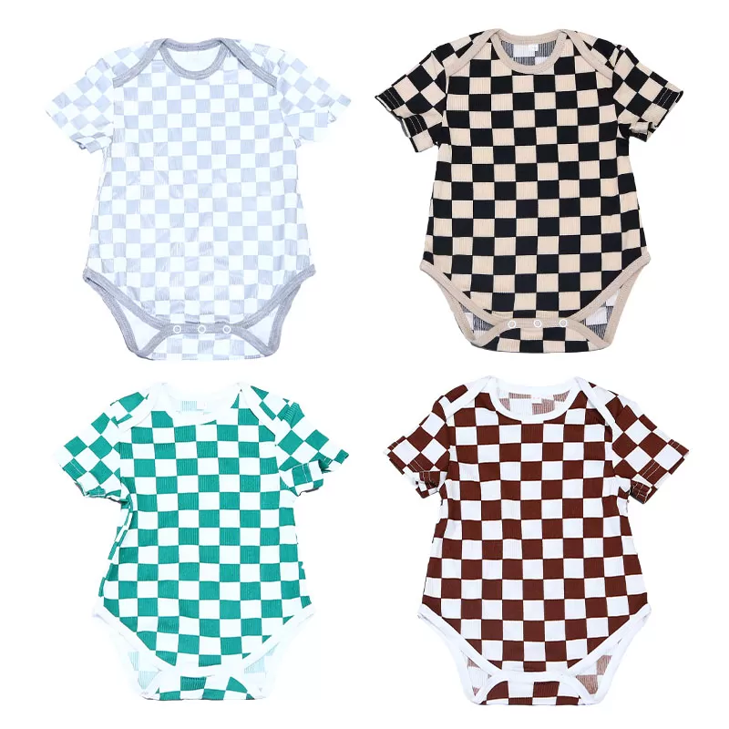 Retro Checkered & Floral Baby Onesie