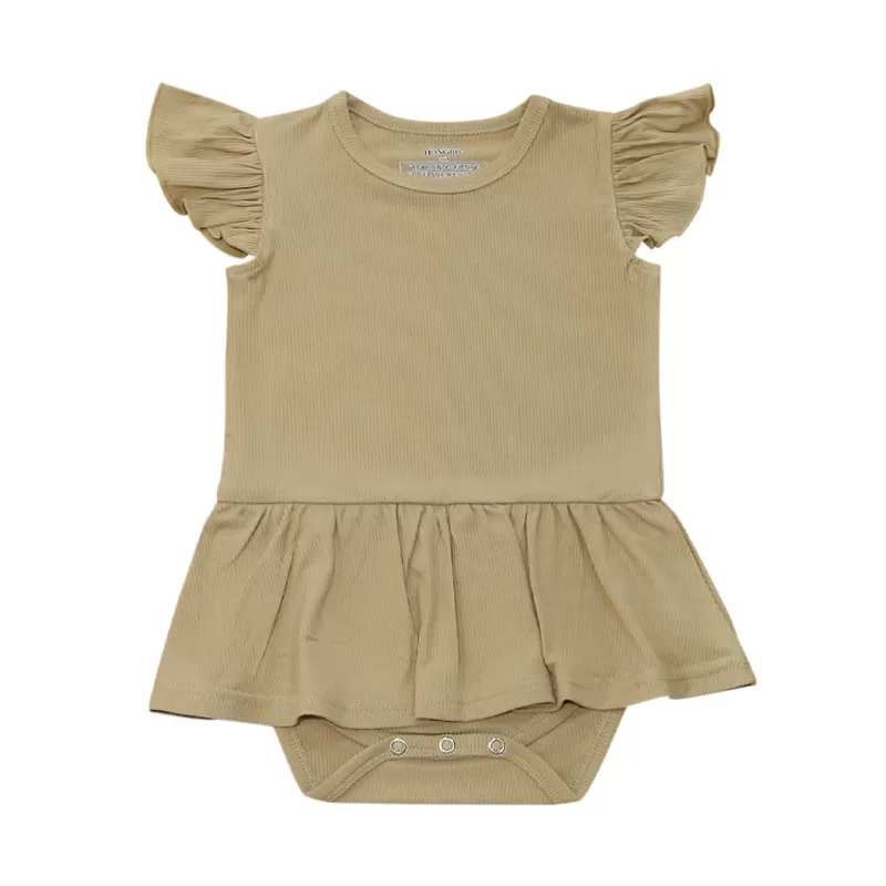 Solid Color Frill-Sleeve Baby Onesie Dress