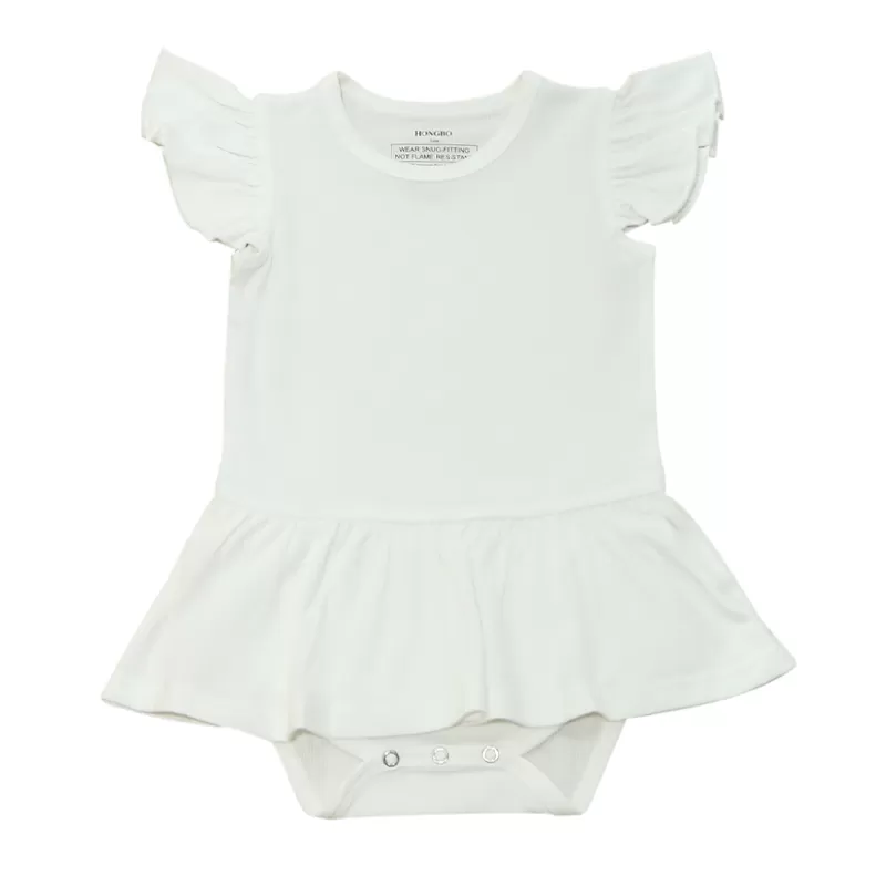 Solid Color Frill-Sleeve Baby Onesie Dress