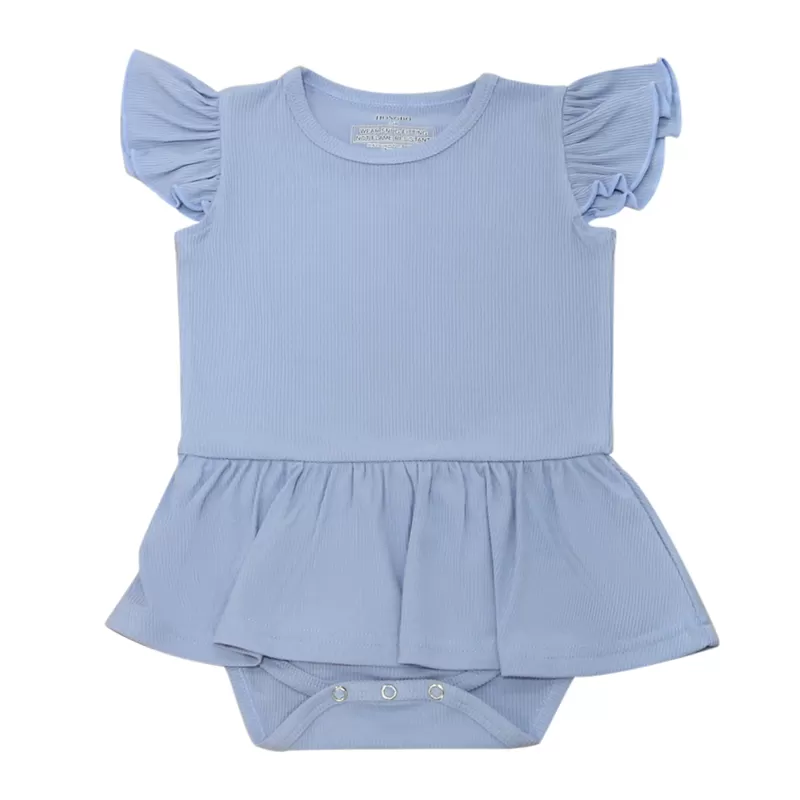Solid Color Frill-Sleeve Baby Onesie Dress