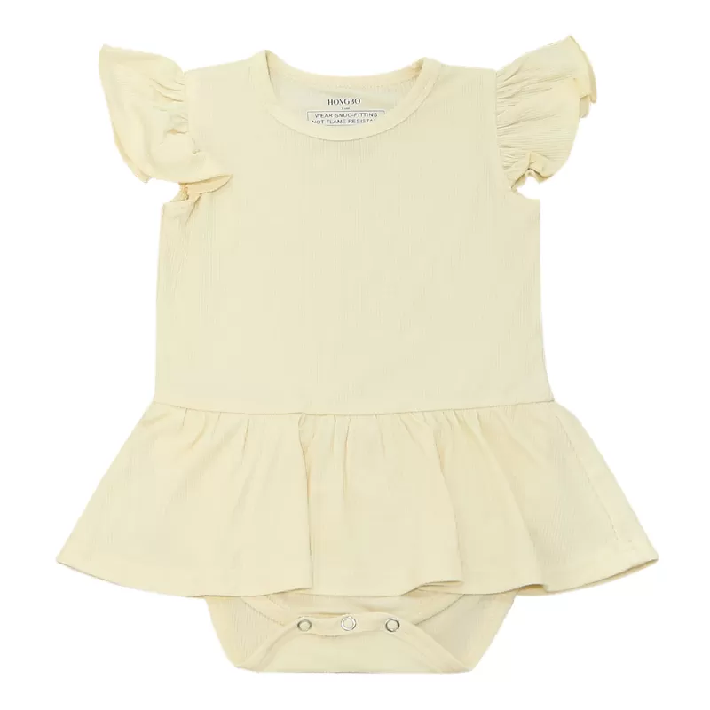 Solid Color Frill-Sleeve Baby Onesie Dress