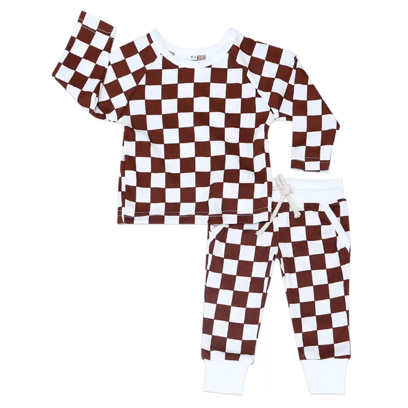 Organic Bamboo Baby Pajamas Set – Retro Checkered Design