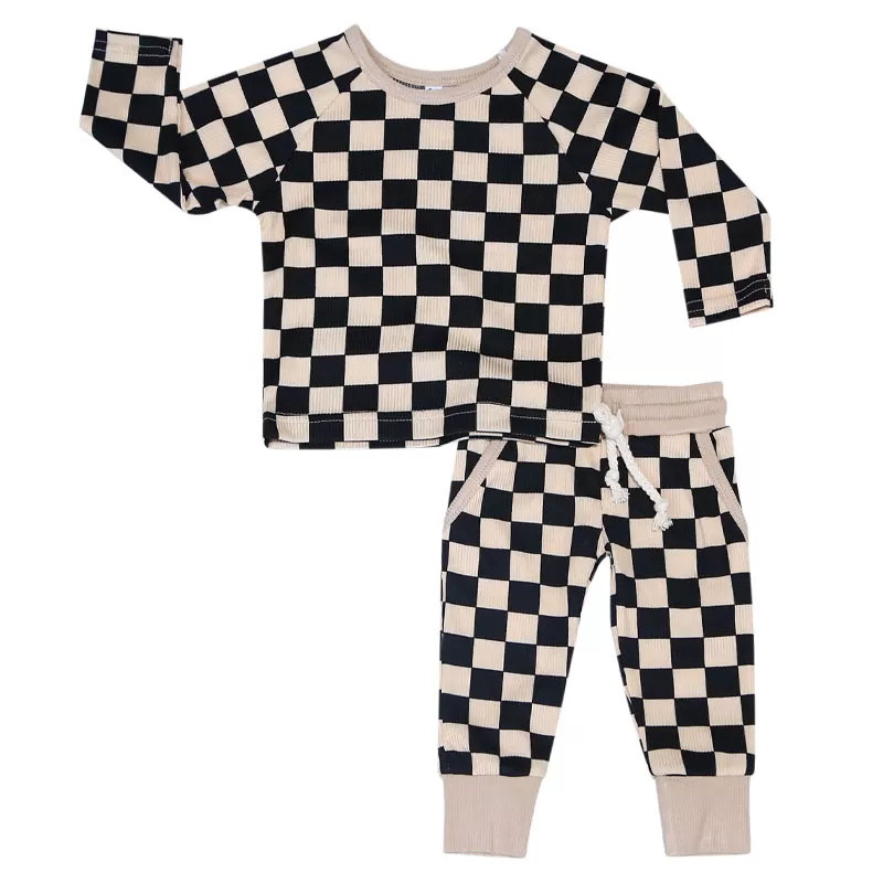 Organic Bamboo Baby Pajamas Set – Retro Checkered Design