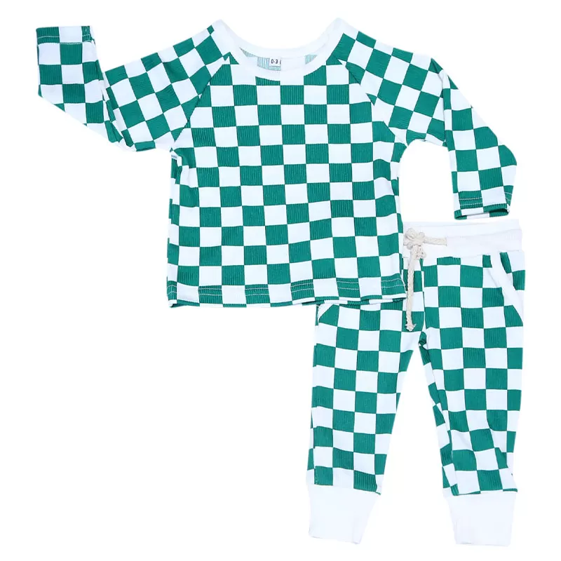 Organic Bamboo Baby Pajamas Set – Retro Checkered Design
