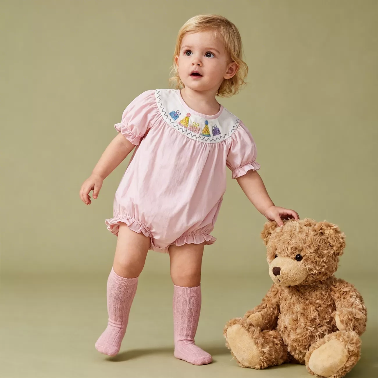 Baby Bodysuit Onesie Embroidered Pink Romper For Newborn