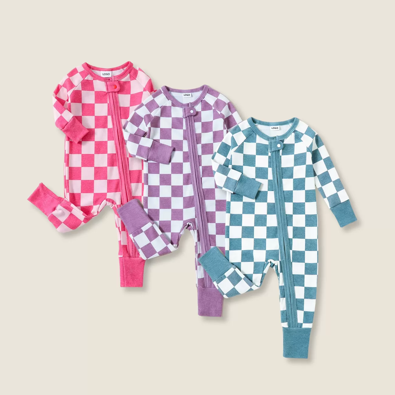 Custom Baby Boy Girl Jumpsuit Plaid Pattern Bamboo Pajamas for Newborn