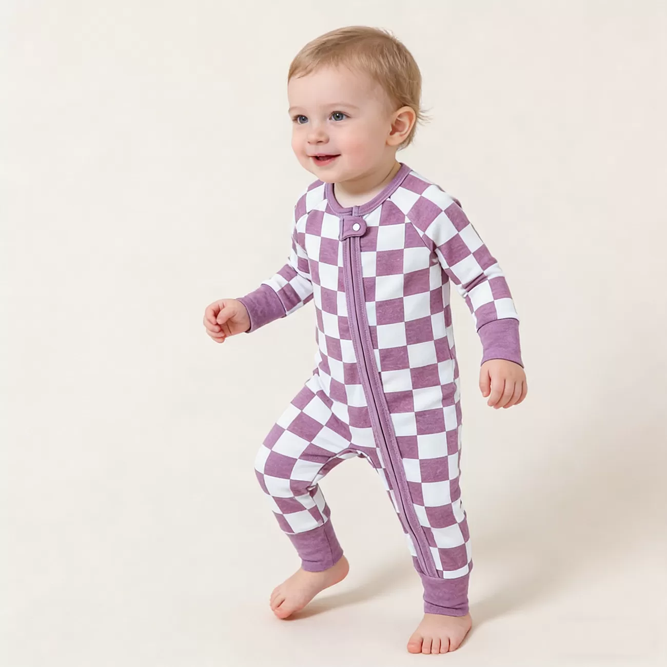 Custom Baby Boy Girl Jumpsuit Plaid Pattern Bamboo Pajamas for Newborn