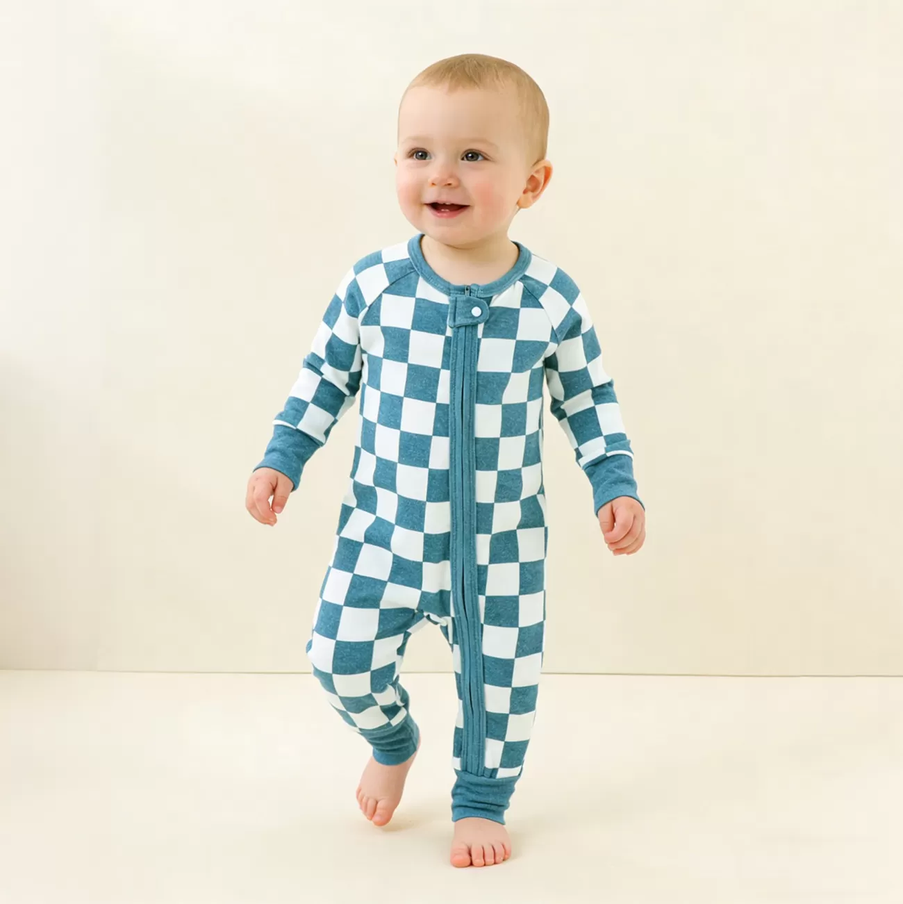 Custom Baby Boy Girl Jumpsuit Plaid Pattern Bamboo Pajamas for Newborn