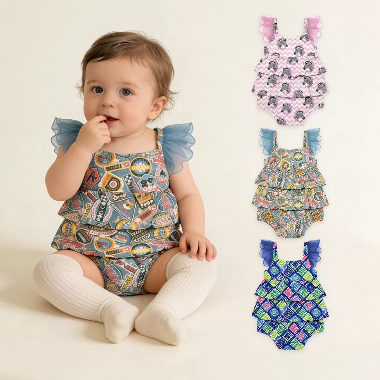 Custom Baby Girl Bodysuit Clothes Ruffle Sleeve Onesie For Newborn