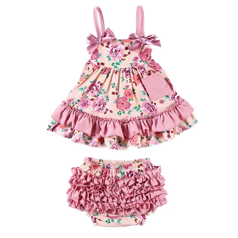 OEM ODM Custom Pattern Baby Girl Ruffle Dress Set | Wholesale Custom Print Floral Camo Toddler Boutique Clothing