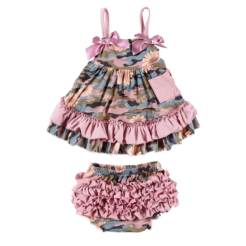 OEM ODM Custom Pattern Baby Girl Ruffle Dress Set | Wholesale Custom Print Floral Camo Toddler Boutique Clothing