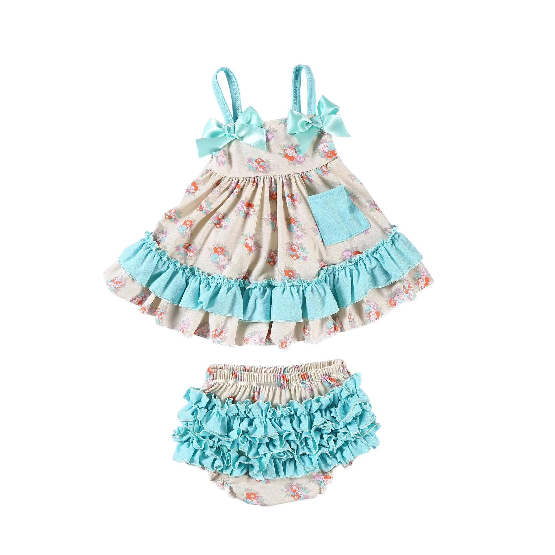 OEM ODM Custom Pattern Baby Girl Ruffle Dress Set | Wholesale Custom Print Floral Camo Toddler Boutique Clothing