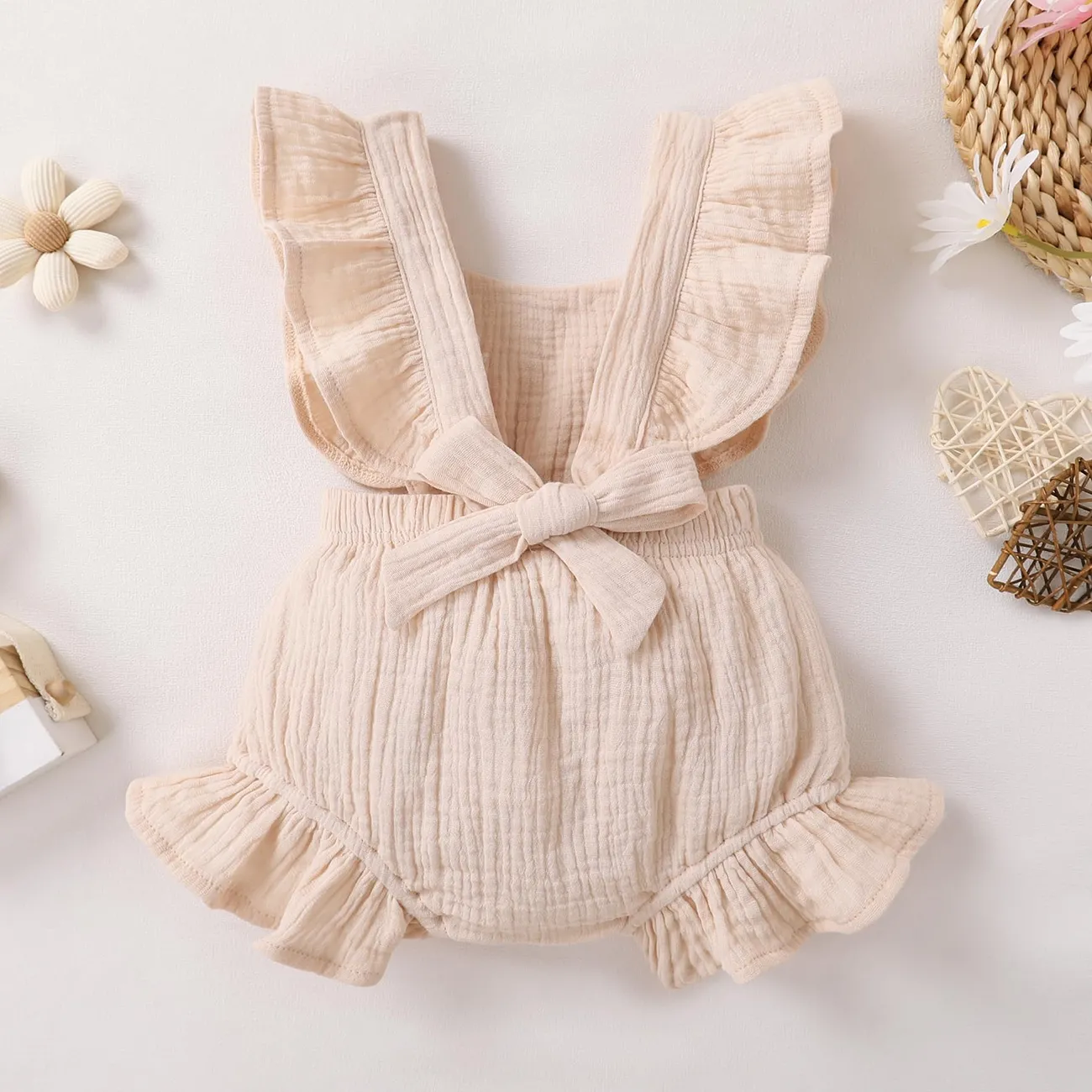 Personalized Custom baby bodysuit Ruffled Sleeveless Linen baby girl Clothes
