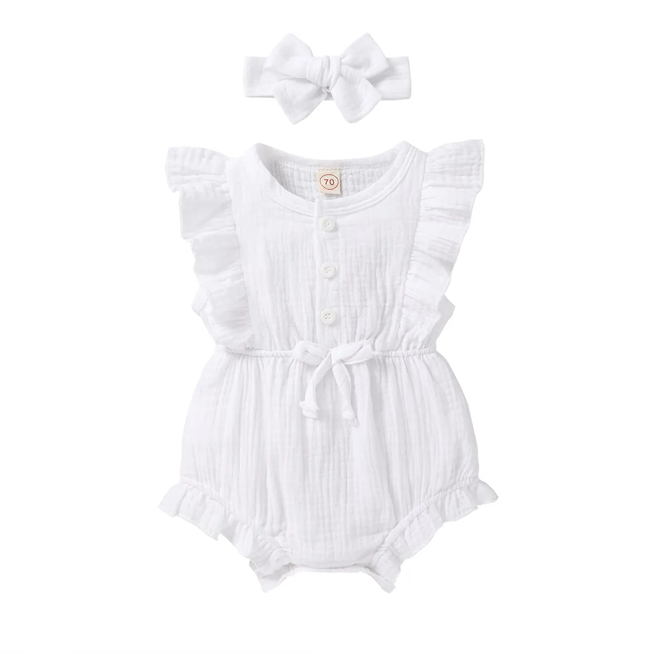 Personalized Custom baby bodysuit Ruffled Sleeveless Linen baby girl Clothes