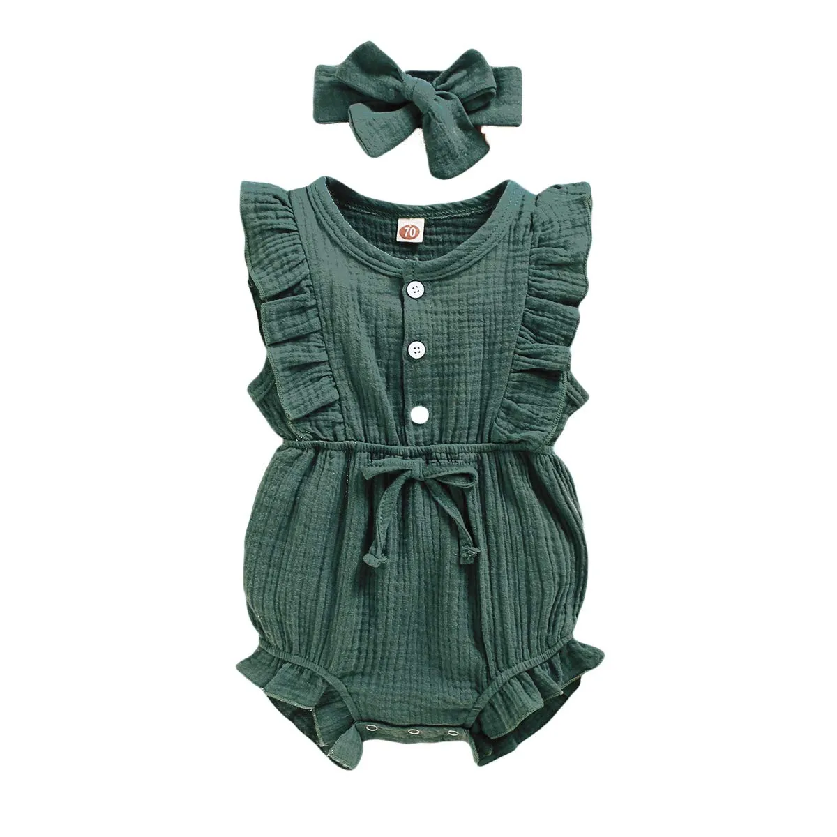 Personalized Custom baby bodysuit Ruffled Sleeveless Linen baby girl Clothes