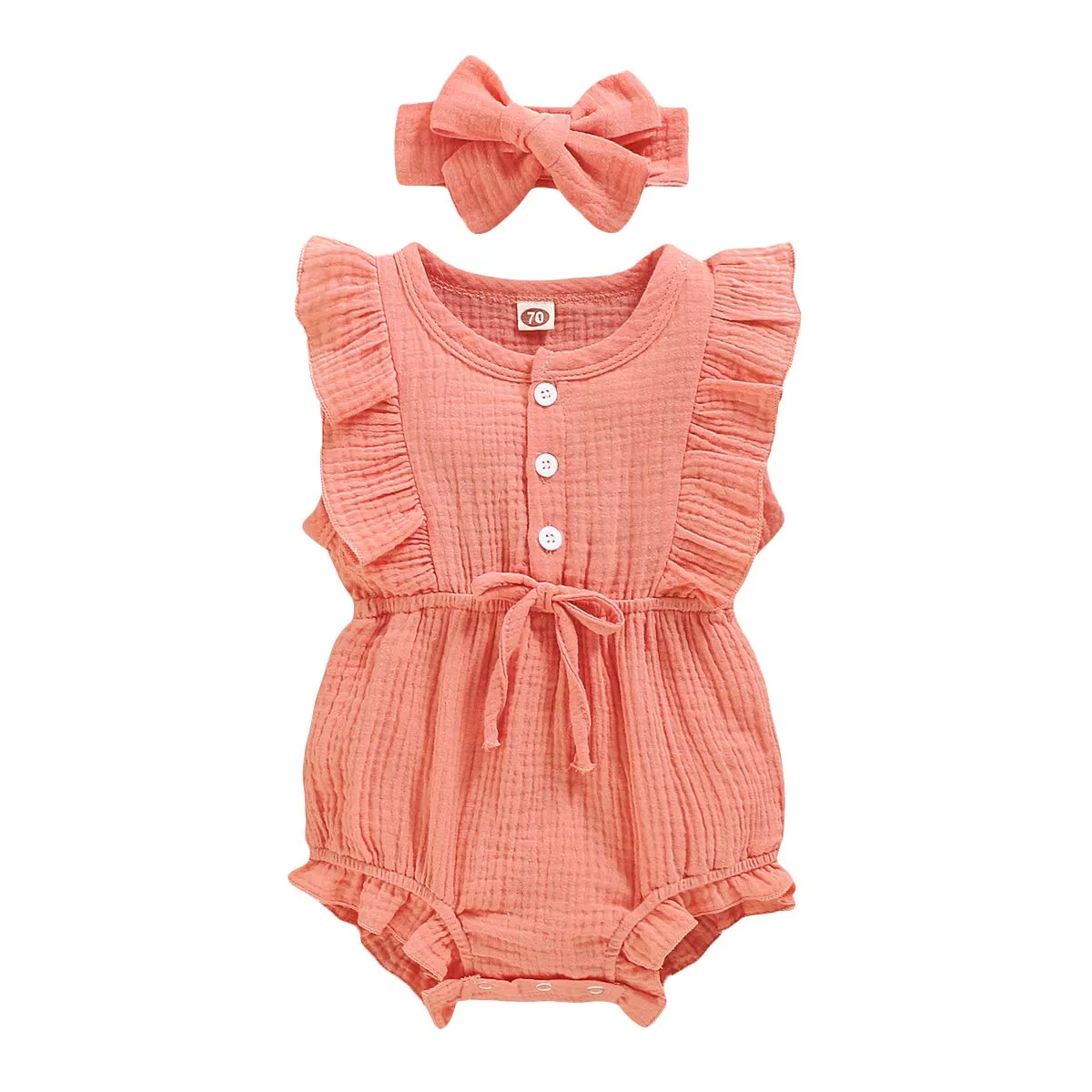 Personalized Custom baby bodysuit Ruffled Sleeveless Linen baby girl Clothes