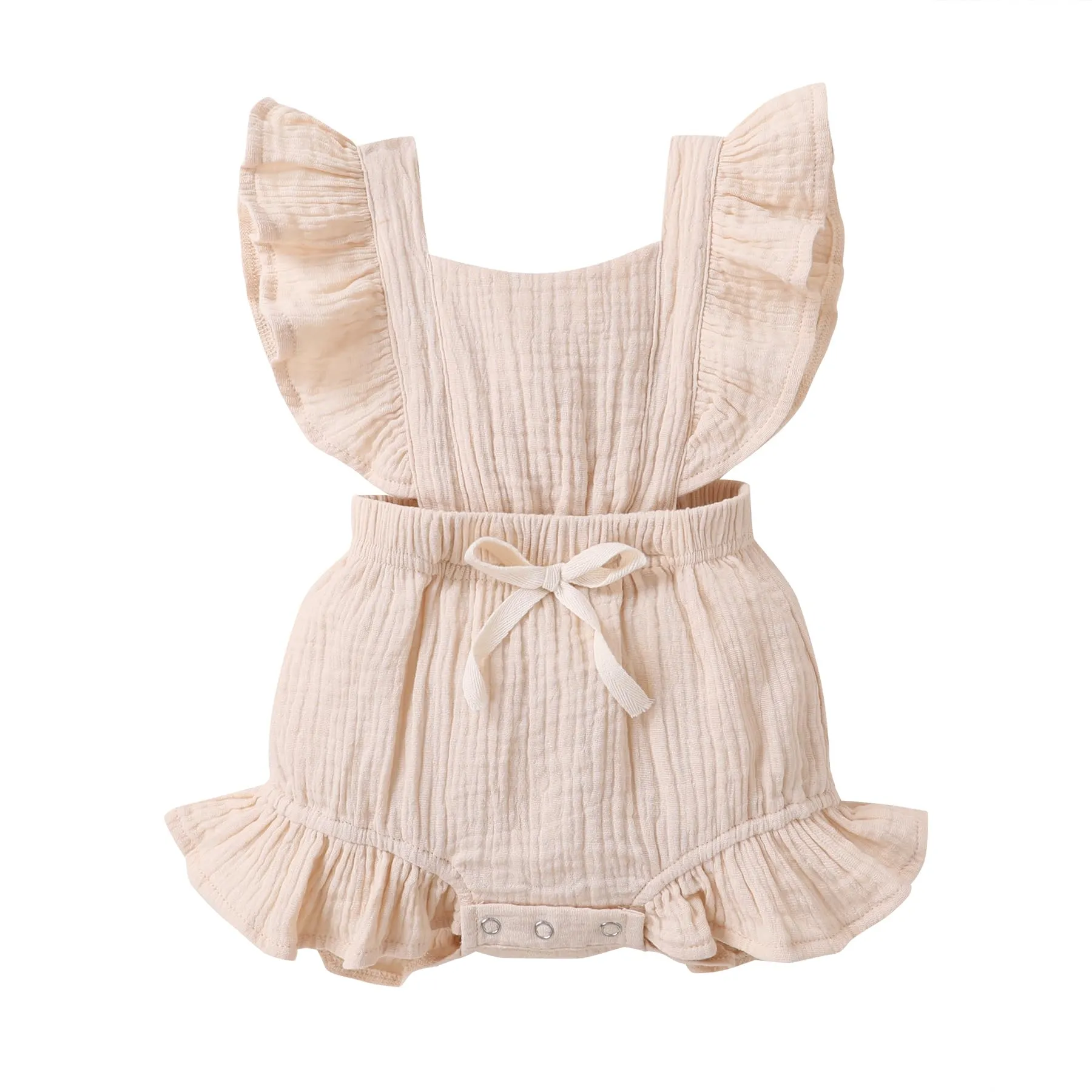 Personalized Custom baby bodysuit Ruffled Sleeveless Linen baby girl Clothes