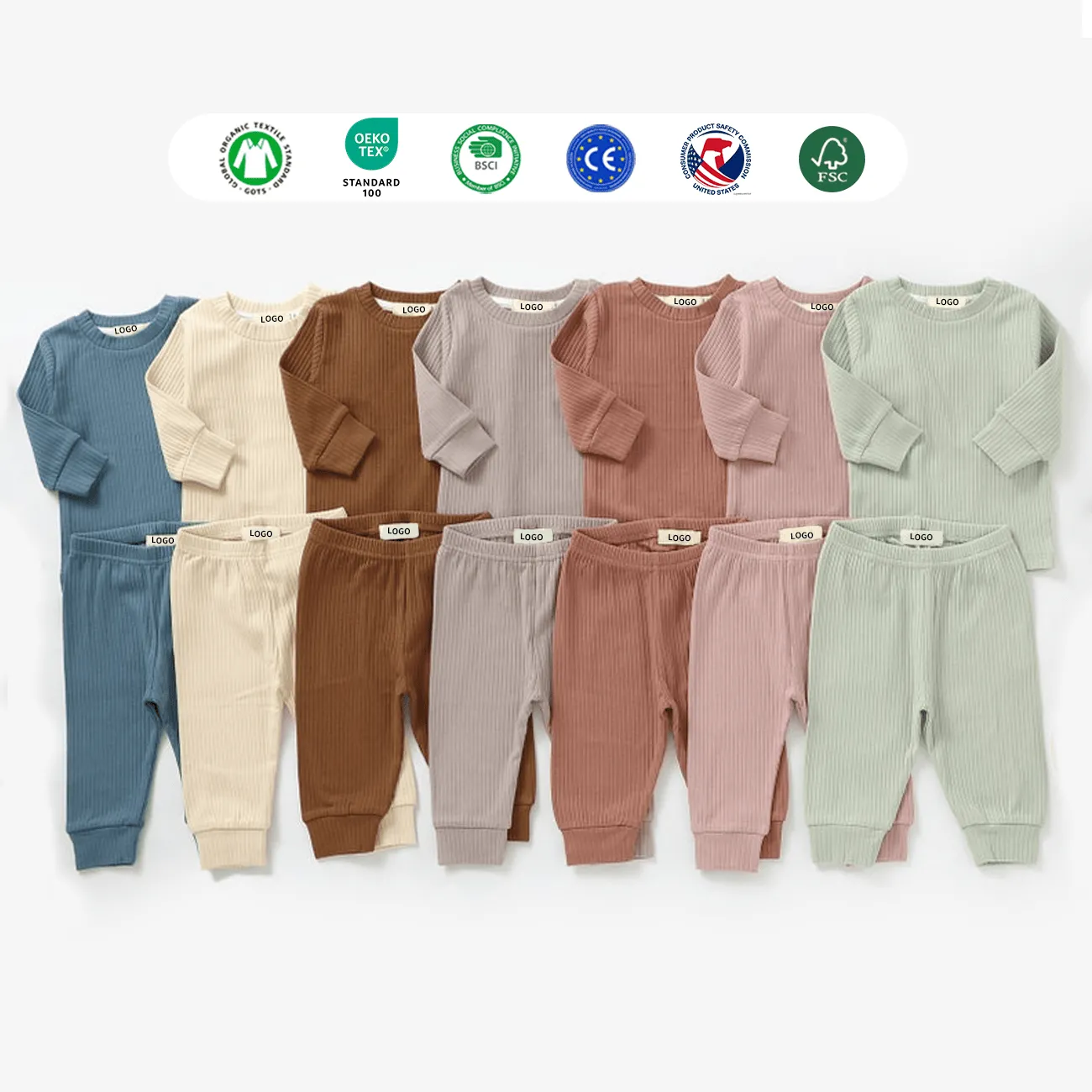 Custom Ribbed Baby Pajamas Sets Design Logo