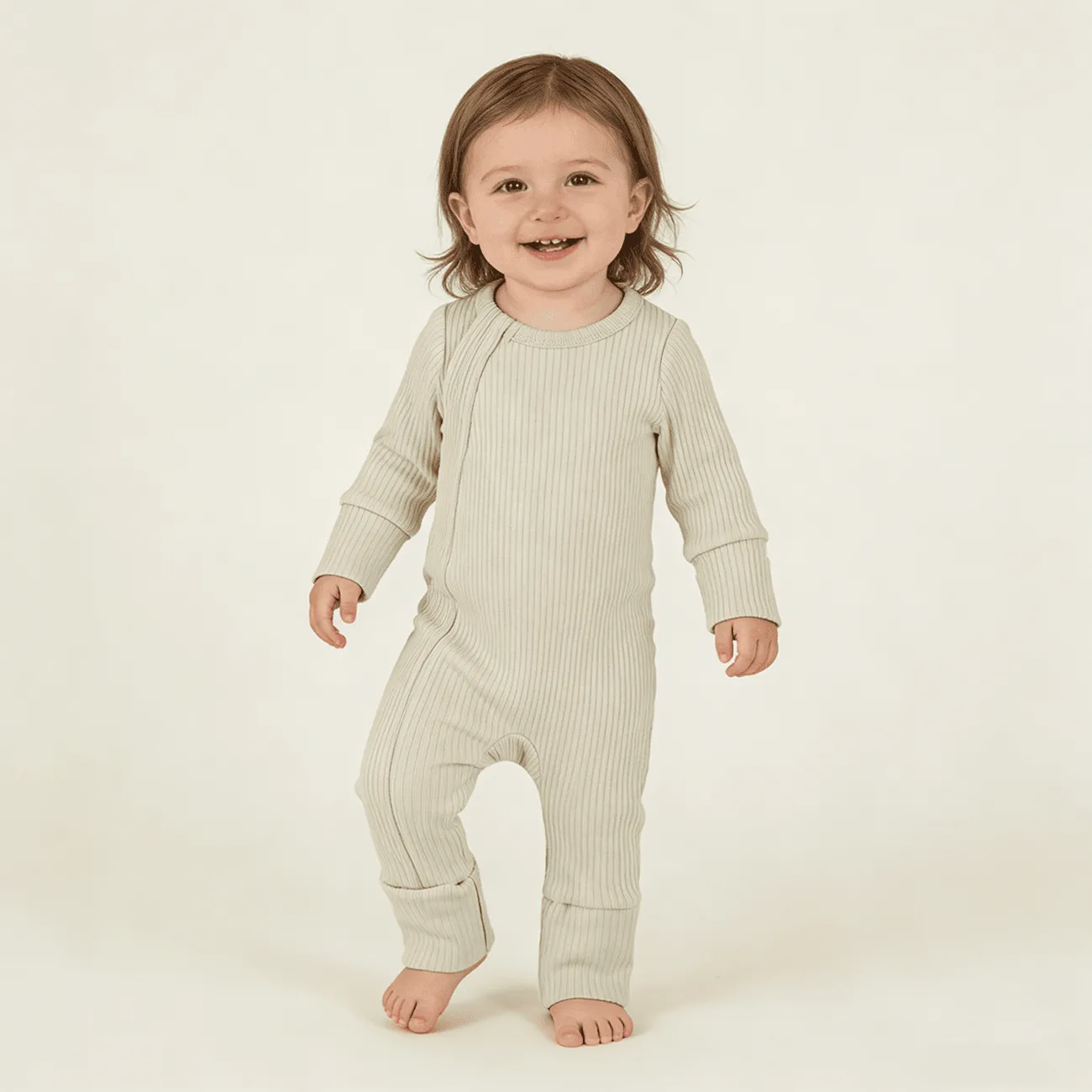 Custom 2 Way Zipper Newborn Bodysuit Jumper Organic Cotton Ribbed Baby Footie Manufacturer
