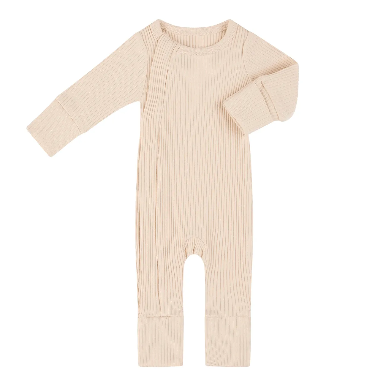 Custom 2 Way Zipper Newborn Bodysuit Jumper Organic Cotton Ribbed Baby Footie Manufacturer