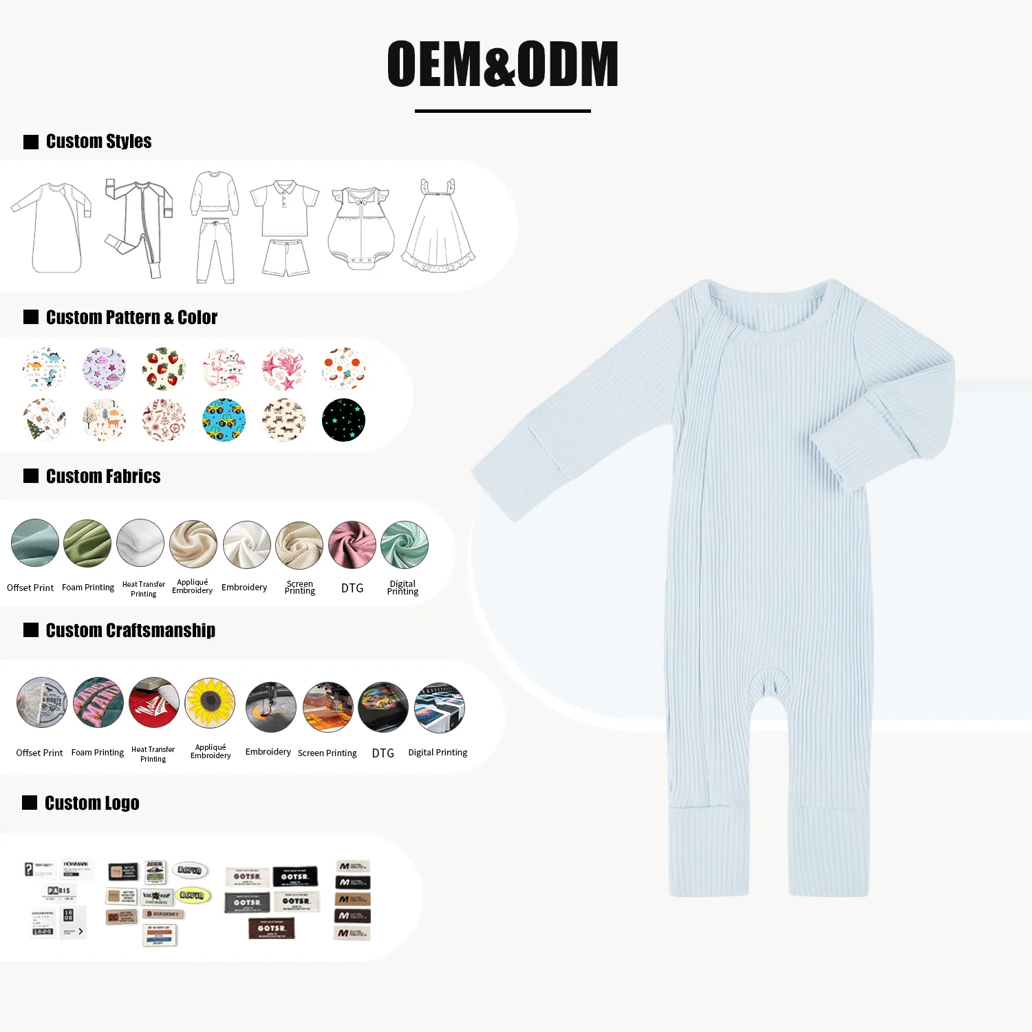 Custom New Born Baby Jumpsuit 2 Way Zipper Romper Unisex