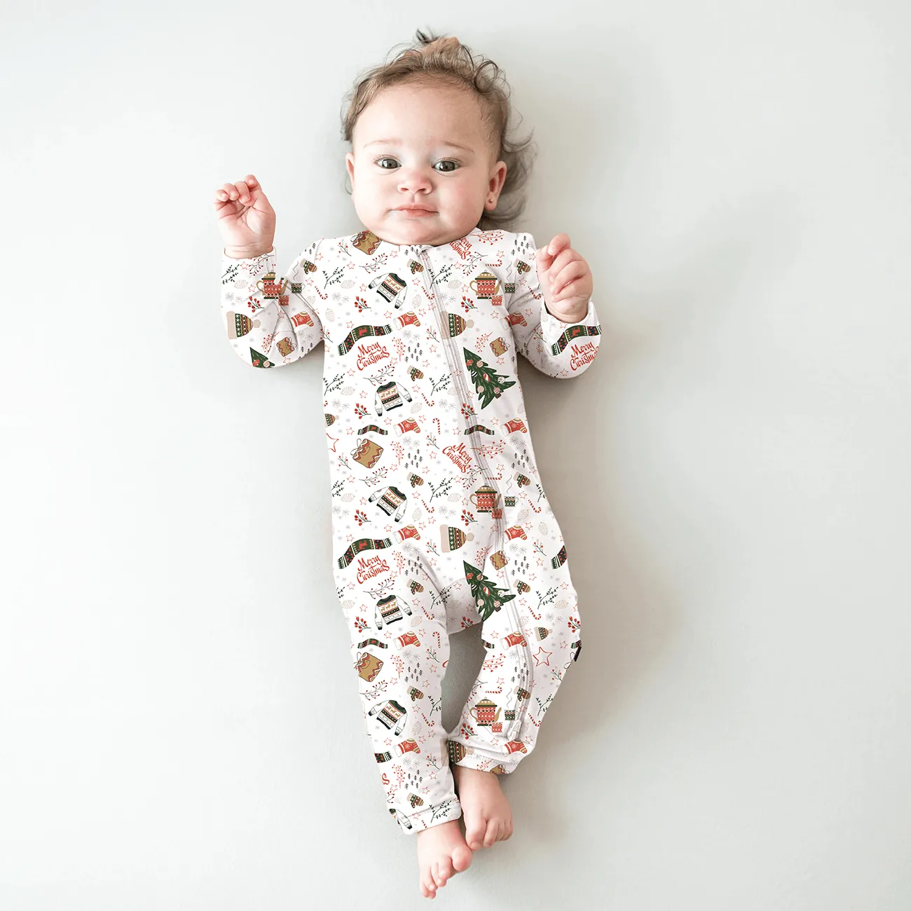 Custom Christmas Newborn Baby Romper Clothes Viscose Bamboo Spandex 2 Way Zipper Newborn Jumpsuits
