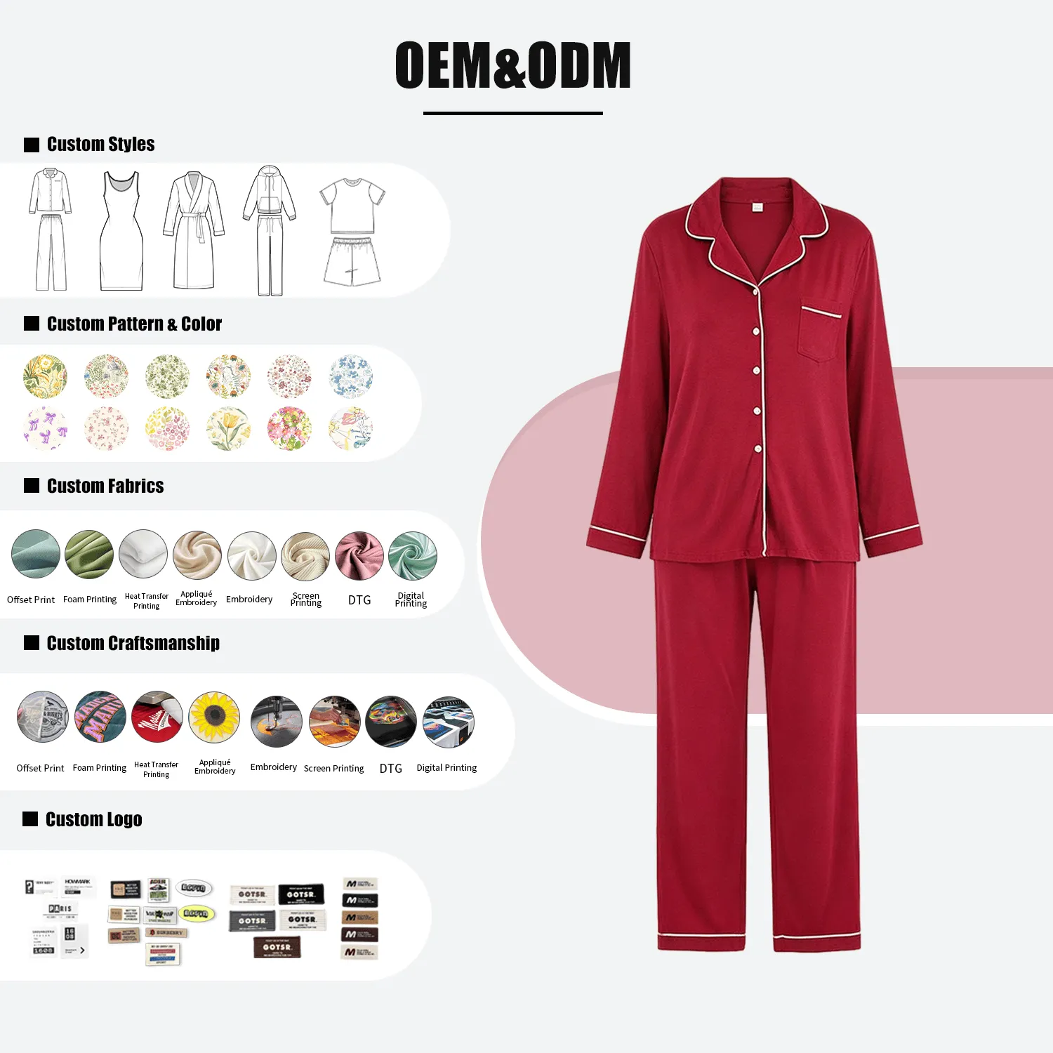 Custom Logo Modal Pajamas Detail