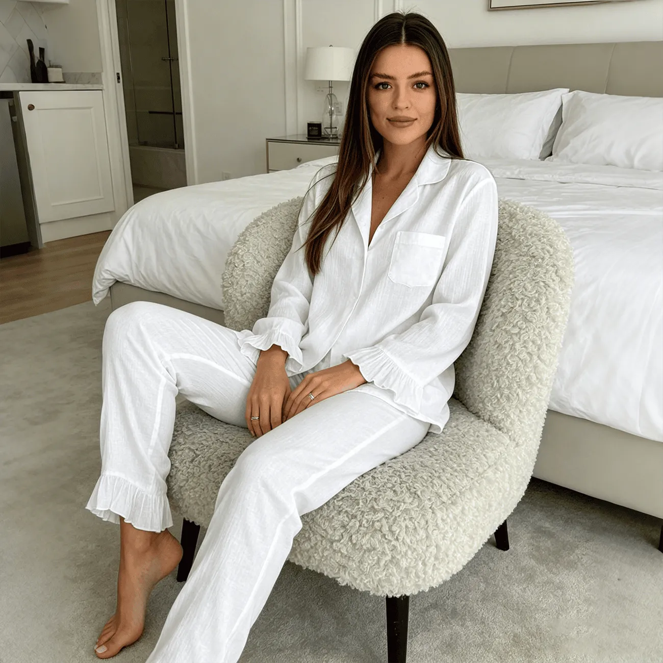Custom Cotton Gauze Muslin Pajamas Wholesale Ruffle Bridesmaid Loungewear