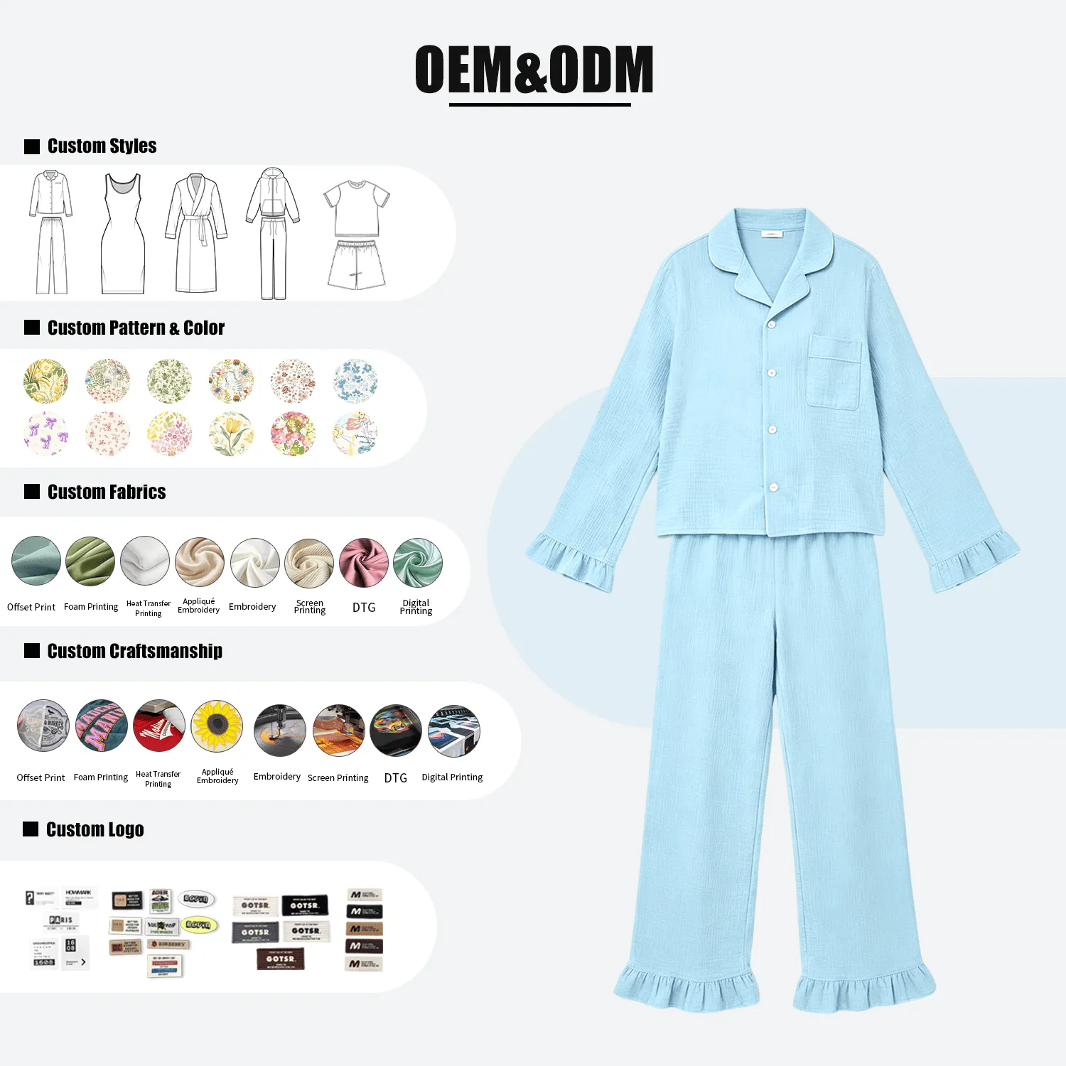 Custom Cotton Gauze Muslin Pajamas Wholesale Ruffle Bridesmaid Loungewear