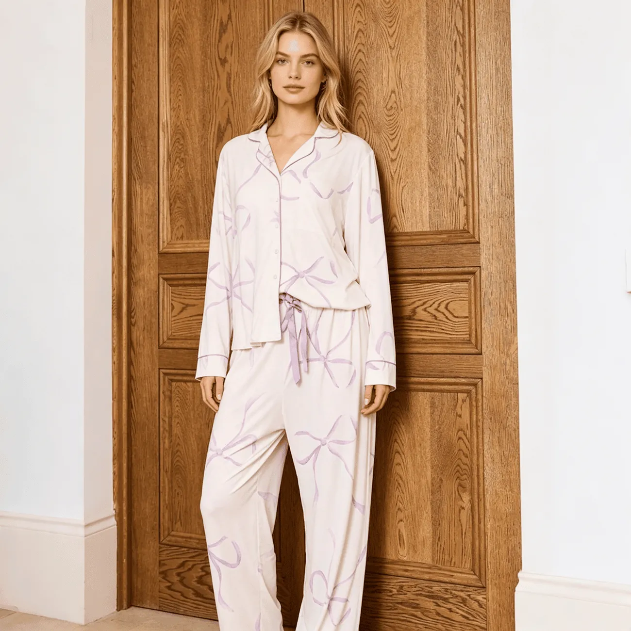 Hongbo Custom Logo Organic Cotton Women Pajamas Set B2B Loungewear