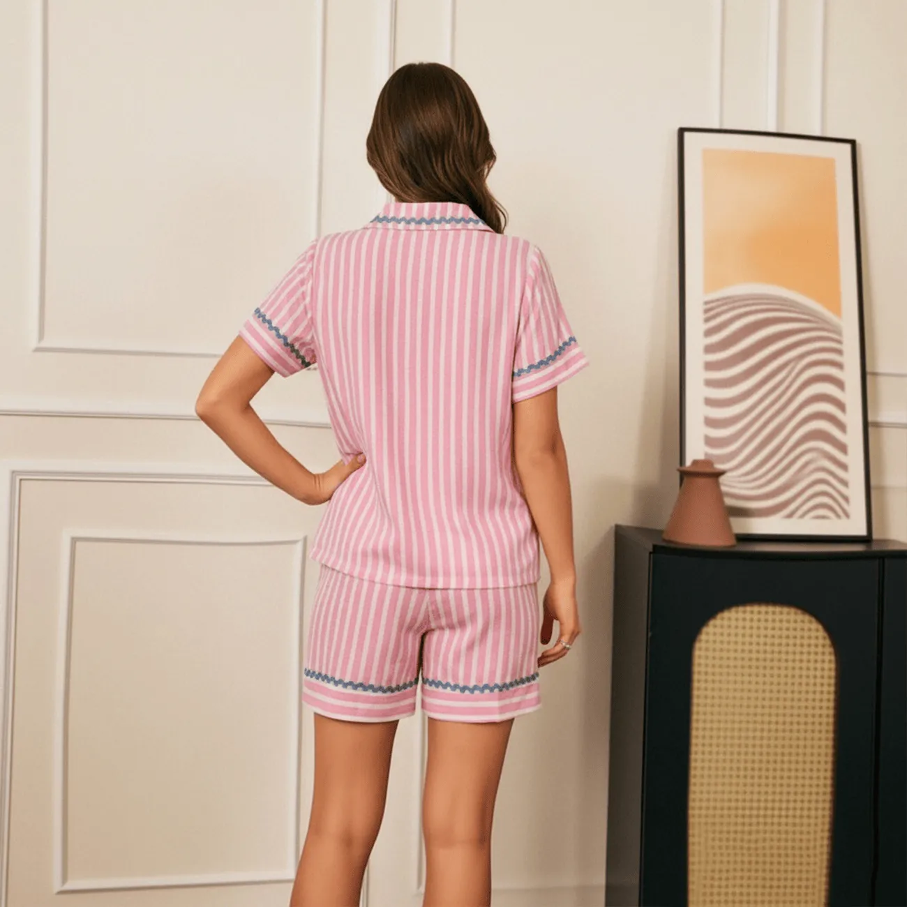Hongbo Custom Logo Bamboo Fiber Women Pajamas Set Wholesale Shirt Style Modal Sleepwear