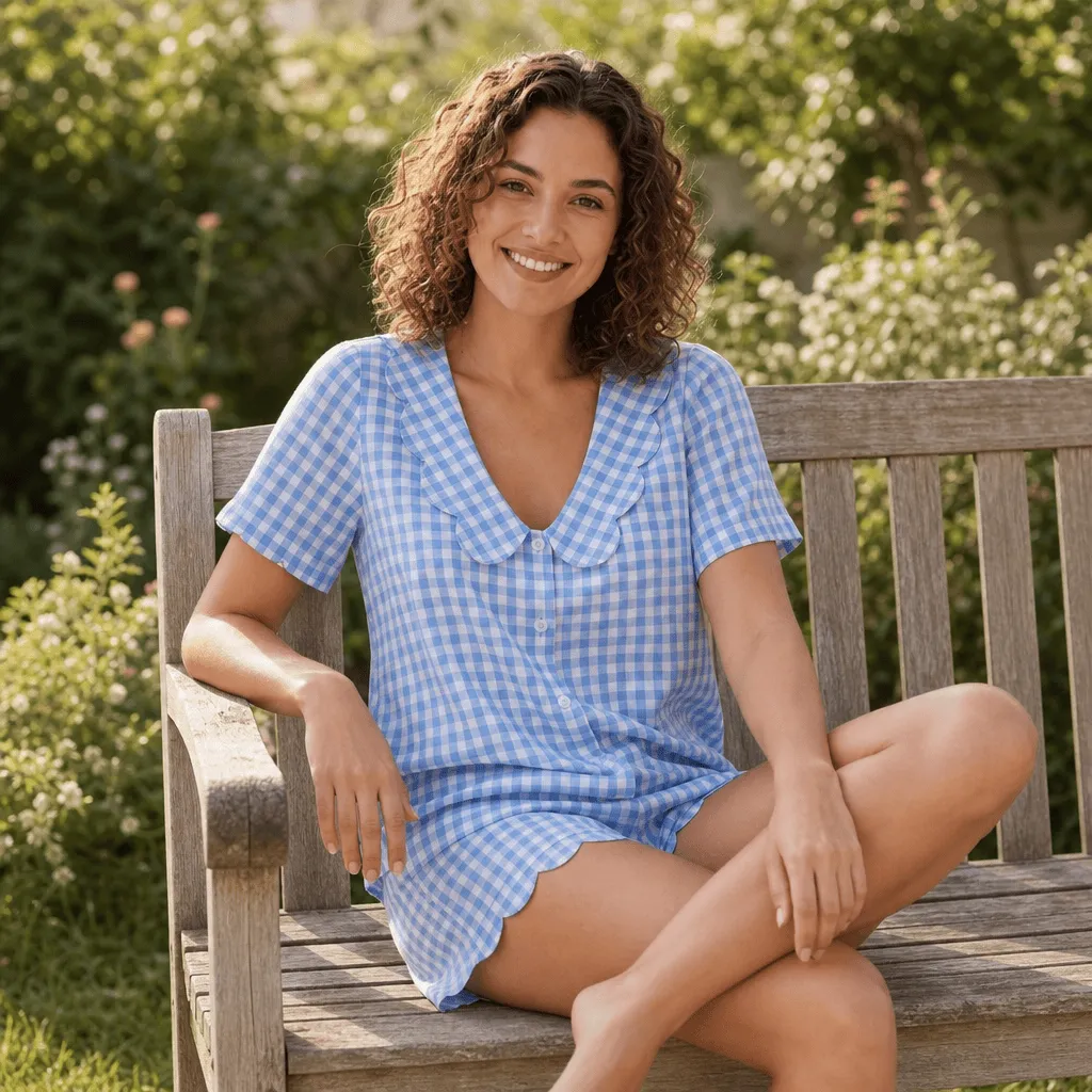 Custom Logo 100 Cotton Gingham Pajamas Set Wholesale Plaid Sleepwear