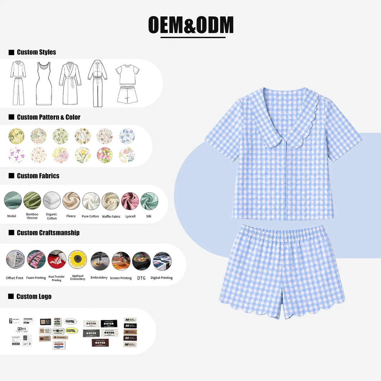 Custom Logo 100 Cotton Gingham Pajamas Set Wholesale Plaid Sleepwear