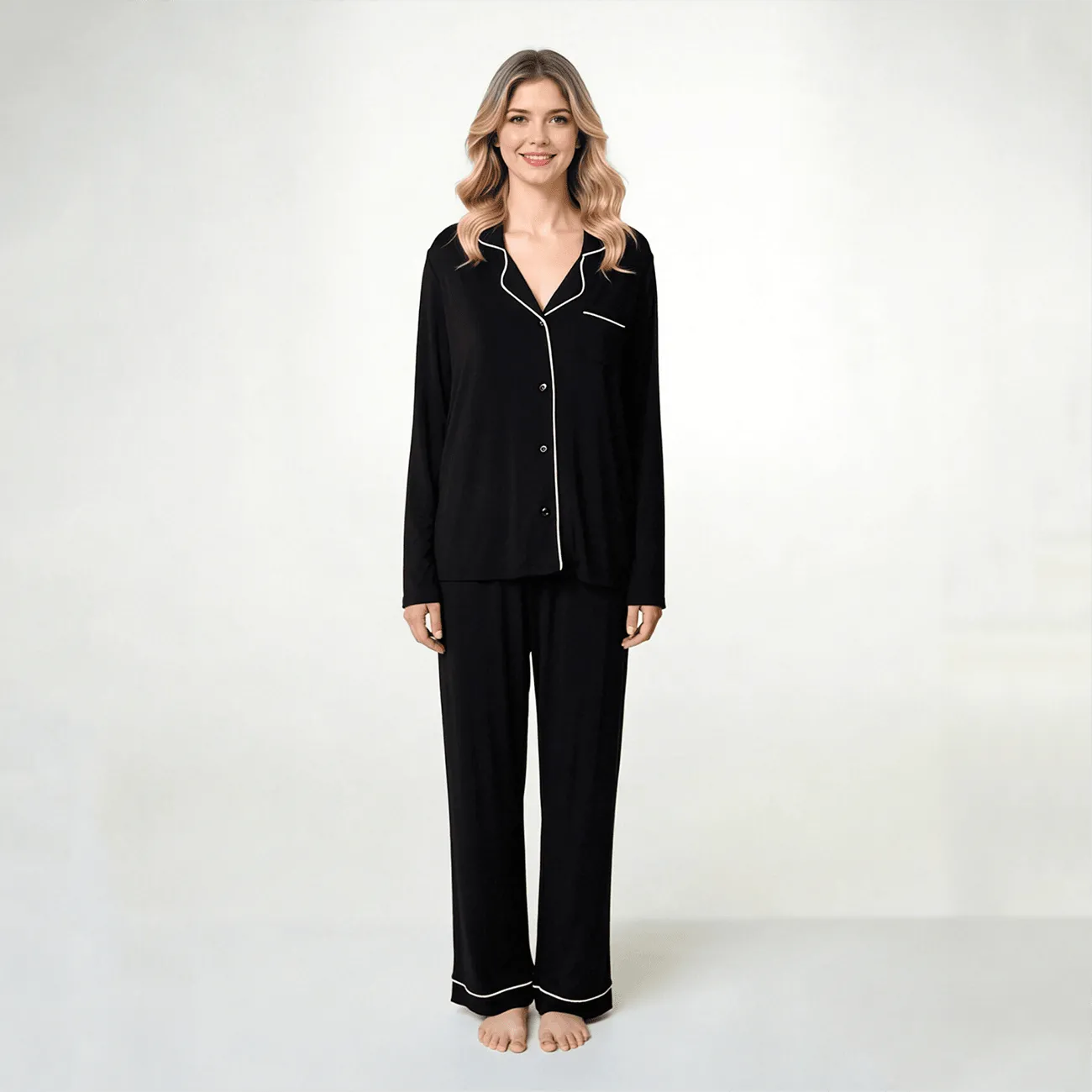 Custom 100 Percent Cotton Pajamas Women Two Piece Crew Neck Sleepwear OEM