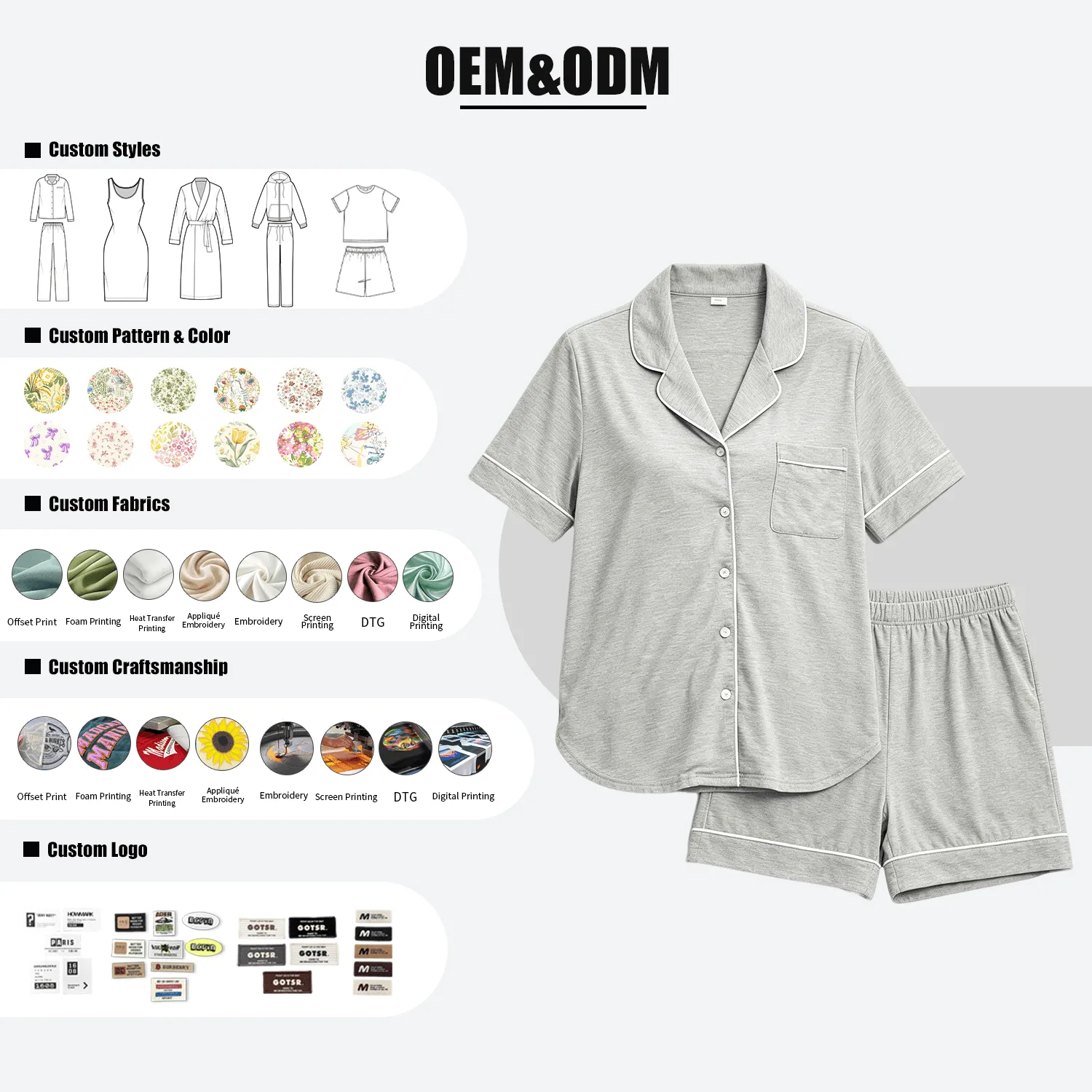 Custom 100 Percent Bamboo Womens Short Sleeve Pajama Set Turn Down Collar Drawstring Shorts Printed or Solid OEM